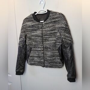 DANIER mix Of Leather And Wool Women Coat With Pockets Size Small Zip closure